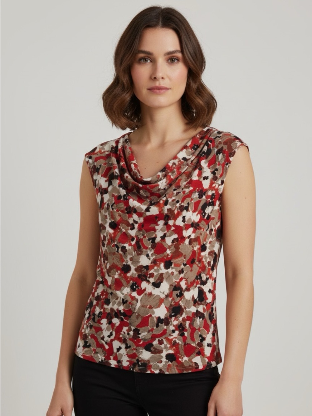 New Kasper Red Multi Cowl Neck Sleeveless Camisole size XL